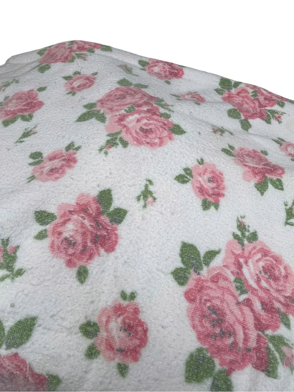 Vintage Shabby Chic Floral Pink Rose Throw Blanket Satin Trim
